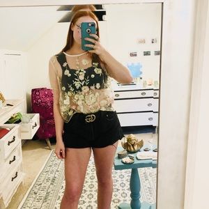 Sheer embroidered tee